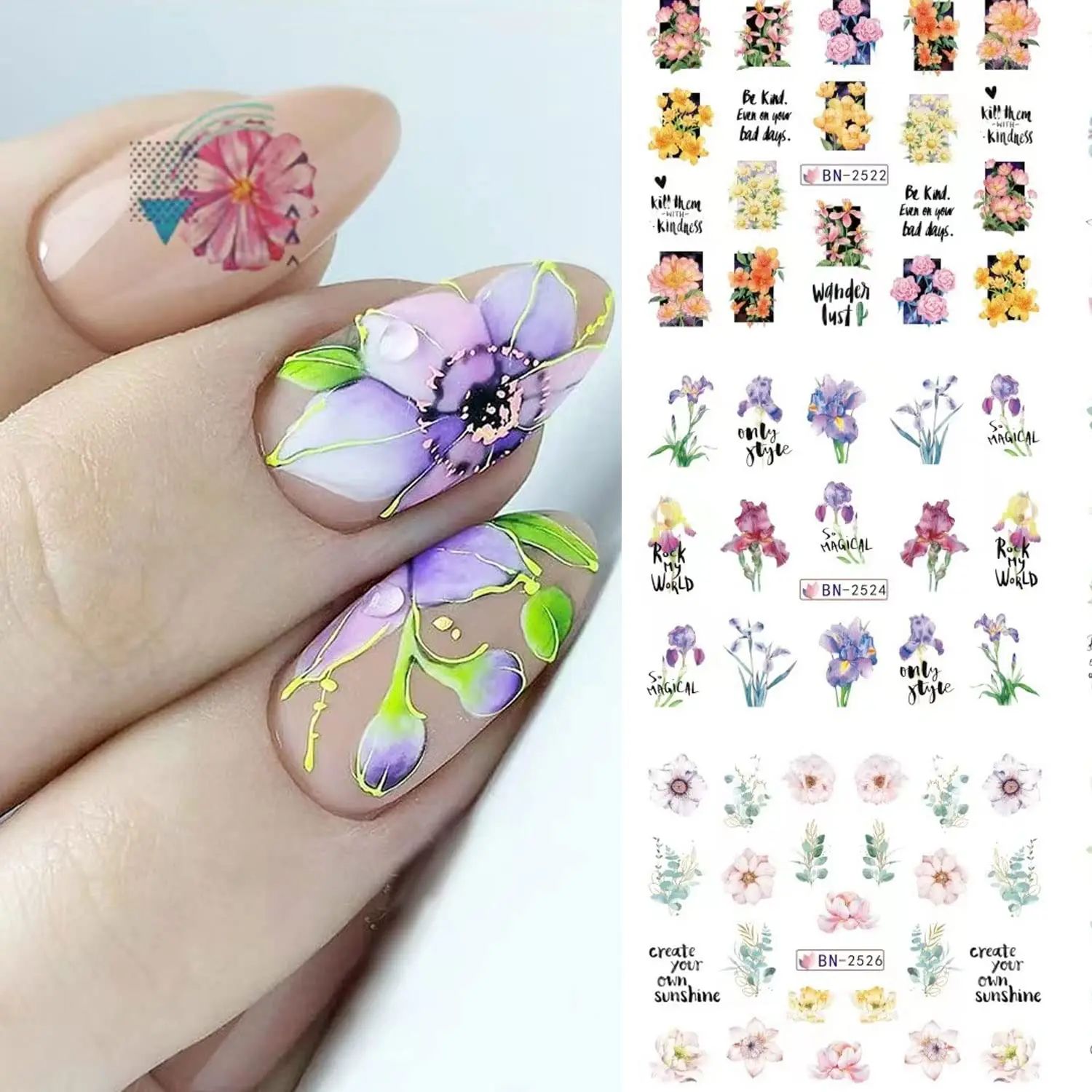 12patterns Flower Nail Art Stickers Spring Summer Water Transfer Sticker Decals Blossom Flowers Leaves Nail Art Decoration