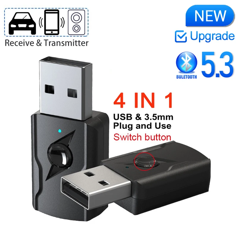 Dongle USB y AUX Bluetooth 3,5, receptor de Audio, transmisor, adaptador de música para PC, Mp3, altavoz, TV, auricular inalámbrico, Radio de coche, 5,3mm