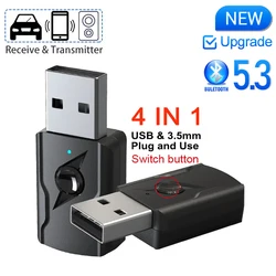 USB 및 3.5mm AUX 블루투스 5.3 동글 오디오 리시버 송신기 음악 어댑터, PC Mp3 스피커 TV 무선 이어폰 자동차 라디오용