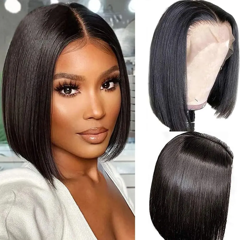 بوب شعر مستعار شعر الإنسان 13x6 الدانتيل الجبهة الباروكات للنساء مستقيم قصير غلويليس الباروكات شعر الإنسان قبل قطعها Naturel 250% الكثافة