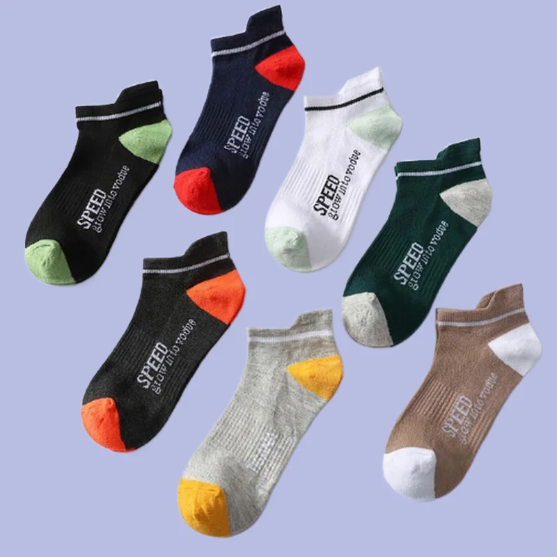 7/14 Pairs Men's Student Trendy Sports Casual Socks Men's Summer Ultra-thin Mesh Breathable Fashion Boat Socks Low-top New Socks