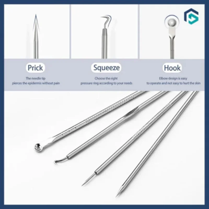 にきび除去ツール 8 個セット - ステンレススチールの傷とニキビ抽出ツール - すべての肌タイプ用スクイーザーセット
