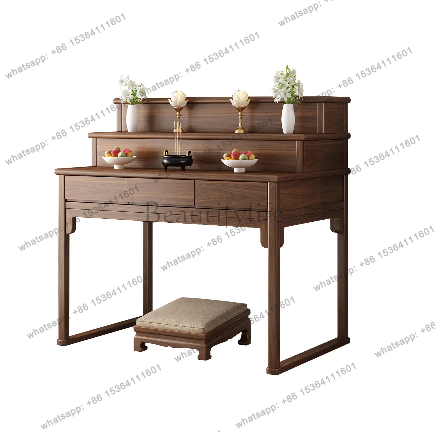 

New Chinese-style solid wood offering table, three-layer Guanyin Bodhisattva God of Wealth offering tribute shrine cabinet