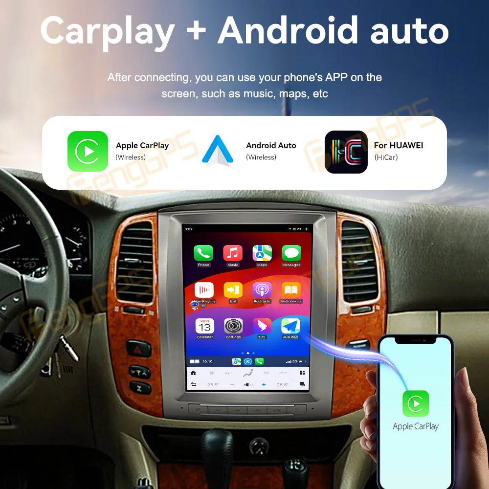12.1 بوصة أندرويد 13 راديو السيارة CarPlay لتويوتا لاند كروزر LC100 2004-2007 شاشة تعمل باللمس مشغل وسائط متعددة لتحديد المواقع والملاحة BT