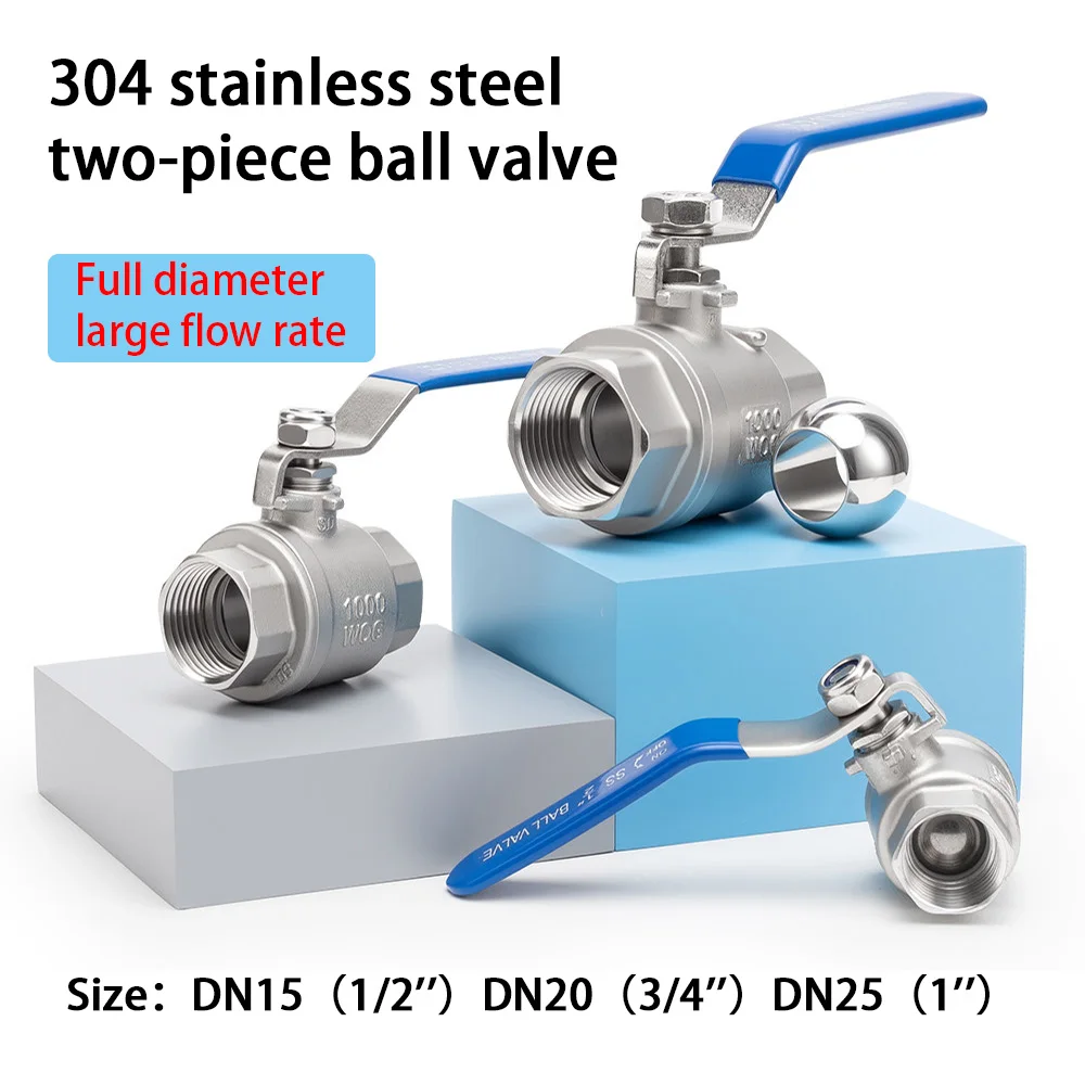 S304 Stainless Steel Two Piece Full Port Ball Valve 1/2