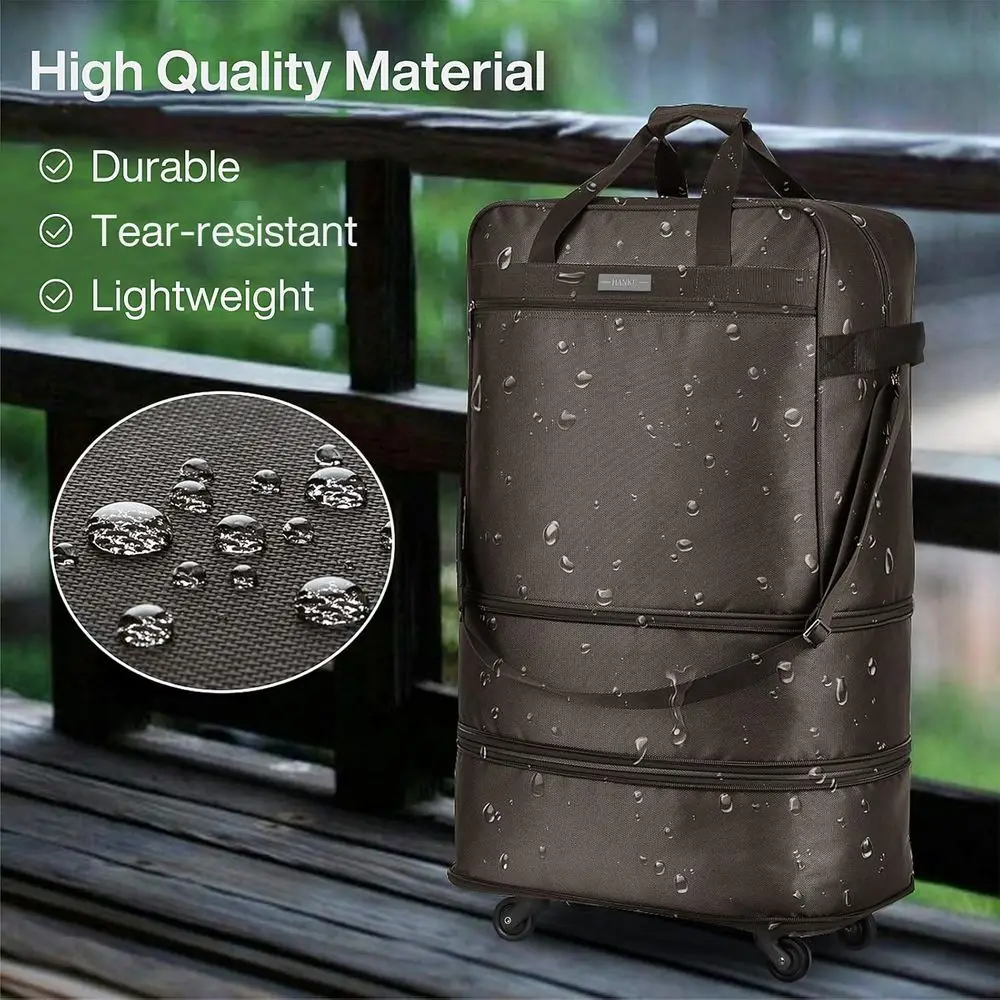 Expandable Collapsible Suitcase with Wheels for Travel - Lightweight, Foldable, Coffee Color