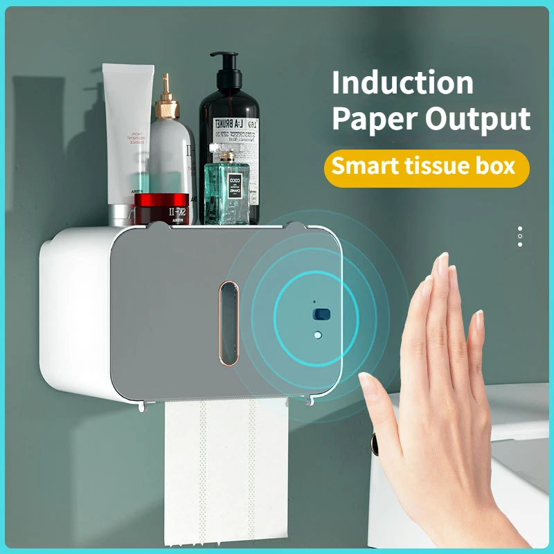 Toilet Paper Holders Intelligent Induction Automatic Paper Output Tissue Box Punch-Free Wall Mounted BathroomToilet Paper Rack