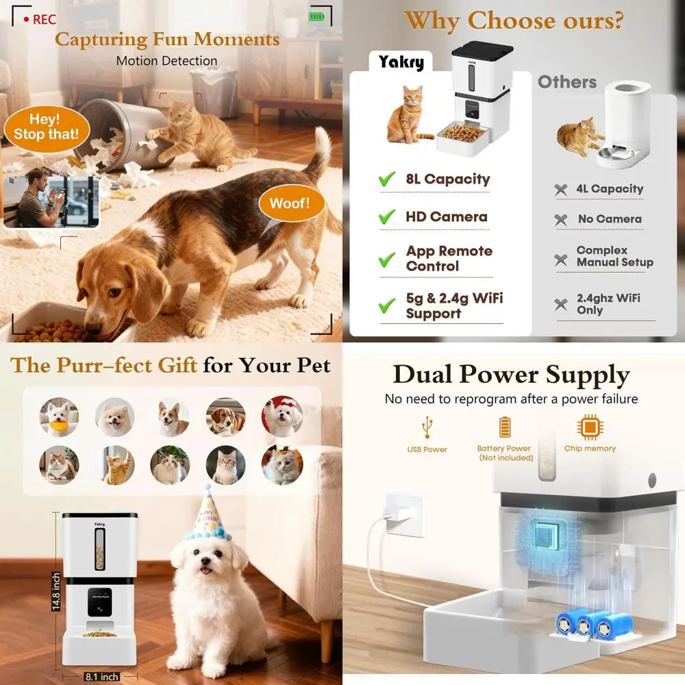 Smart Pet Feeder with HD Camera & WiFi: 33-Meal Dispenser, 5G Connectivity, App-Controlled for Cats & Dogs