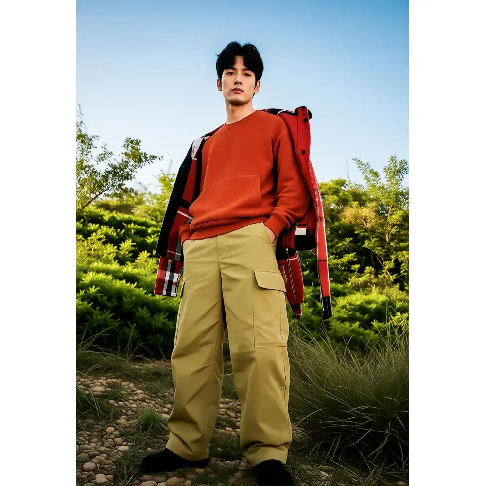 

Men's round neck sweatshirt, casual fleece pullover, eight colors soft cotton blend sweatshirt with kangaroo pocket, comfortable