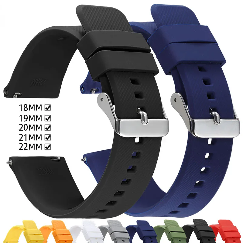 18 ミリメートル 19 ミリメートル 20 ミリメートル 21 ミリメートル 22 ミリメートルシリコン時計バンドゴム防水ストラップクイックリリース交換ブレスレットスポーツソフトリストバンド