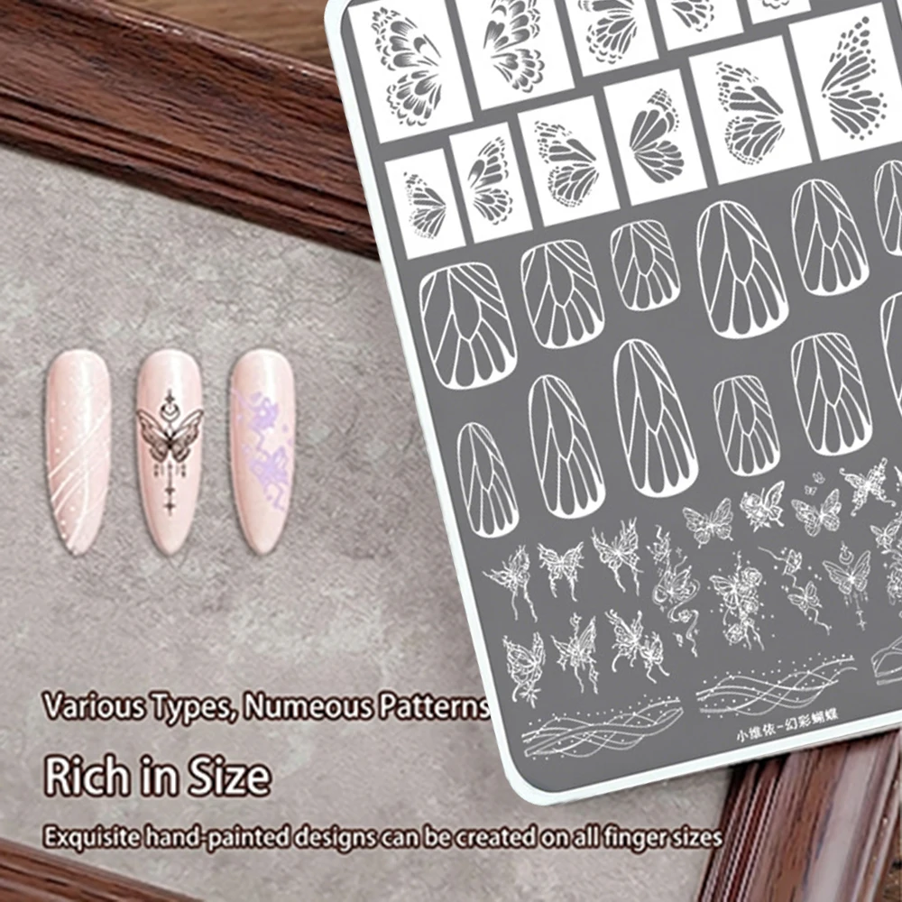 1Pcs Butterfly Wave Lines Nail Art Stamping Plate Hollow Butterflies Wing Steel Stainless Nails Template DIY Manicure Print Tool