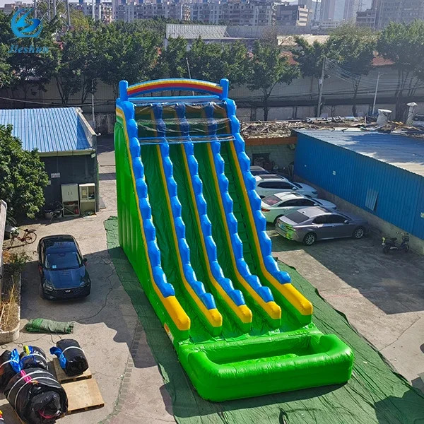 marble color double lane Inflatable Pool Slide Kids inflatable water slide with swimming pool