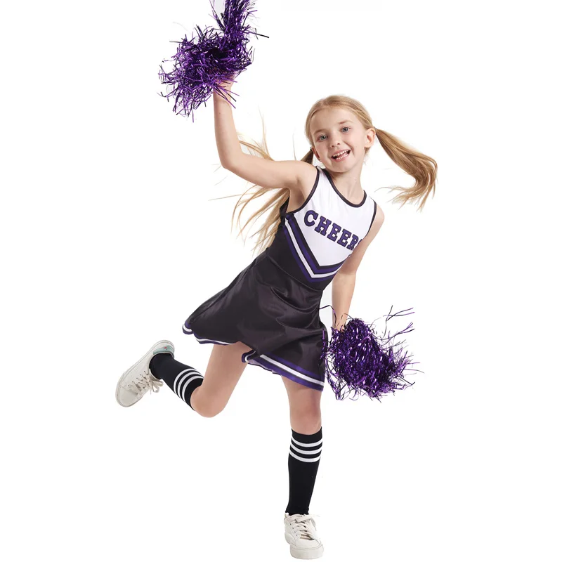 

Cheerleading Costumes for Girls, School Cheers, Child Dance Skirt Set, Pompoms and Socks, Cheerleader Factory, High Quality