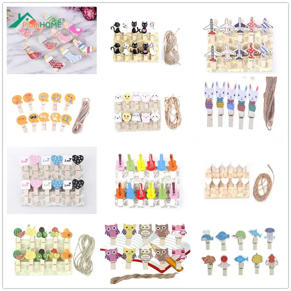 

10PCS Cute Animal Fruit Unicorn Memo Paper Clips Stationery Clothespin Craft Clips Pegs Colored Wooden Clip Christmas Decor