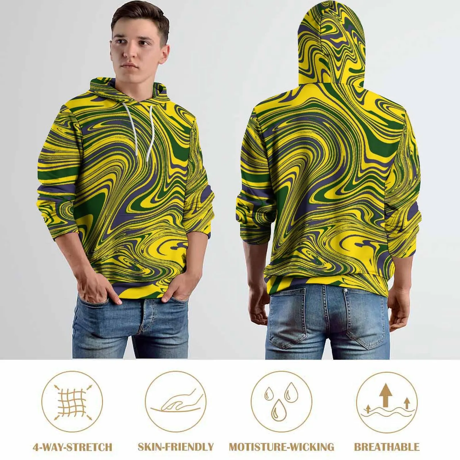 Swirls Print Hoodies Yellow Green Purple Hip Hop Oversize Hoodie Women Long Sleeve Pretty Design Casual Hooded Sweatshirts