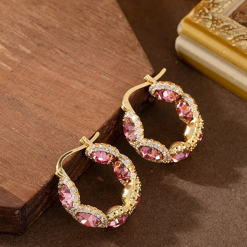 Light luxury temperament super flash zircon geometric circle earrings women's niche personalized design commuting earrings