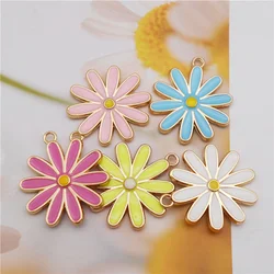 Julie Wang 5PCS Enamel Sunflower Charms Mixed Colors Alloy Daisy Flower Pendant Bracelet Earring Jewelry Making Accessory
