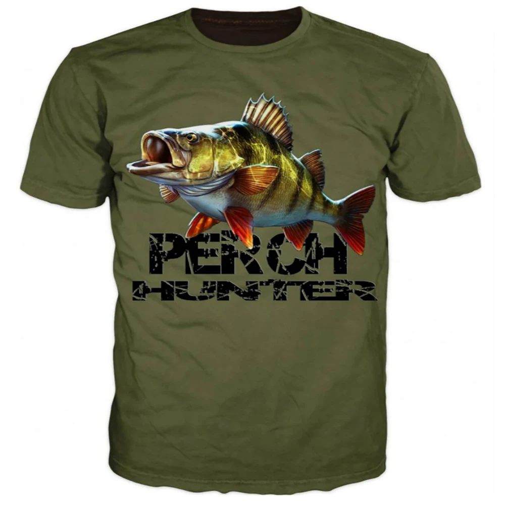 Men Forest Fishing Pattern T-shirt Vintage Casual Breathable Short Sleeve Tshirt Outdoor Sport Dog Fish Graphic Fish Clothes Tee