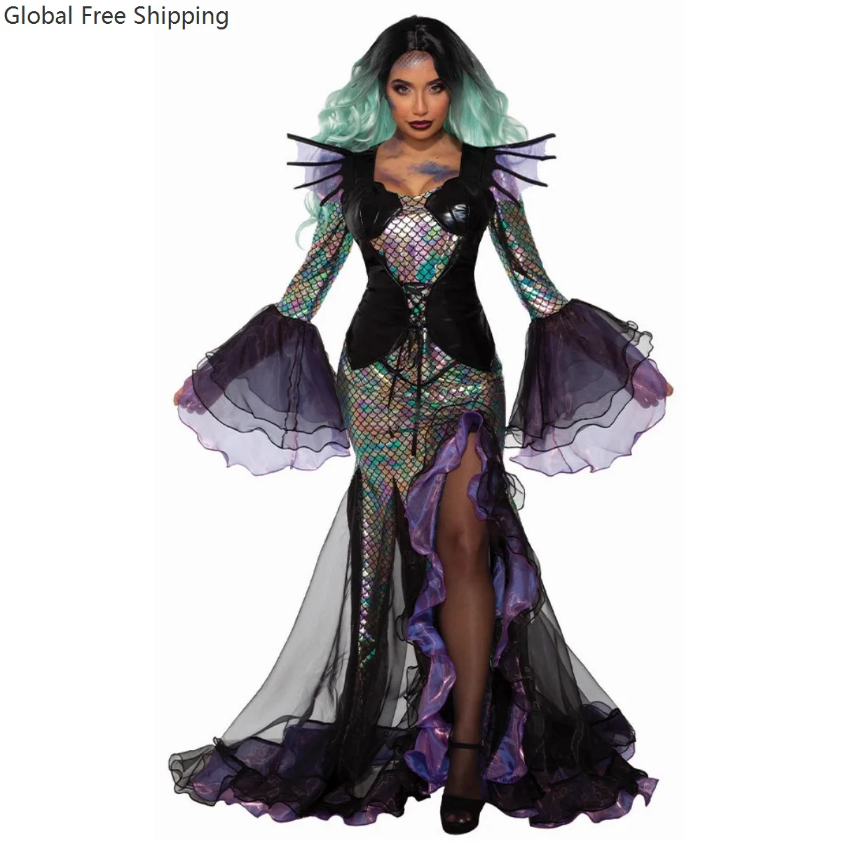 

Halloween Horror Costume Evil Vampire Mermaid Dress Carnival Cosplay Adult Ladies Mutant Mermaid Masquerade Performance Suit