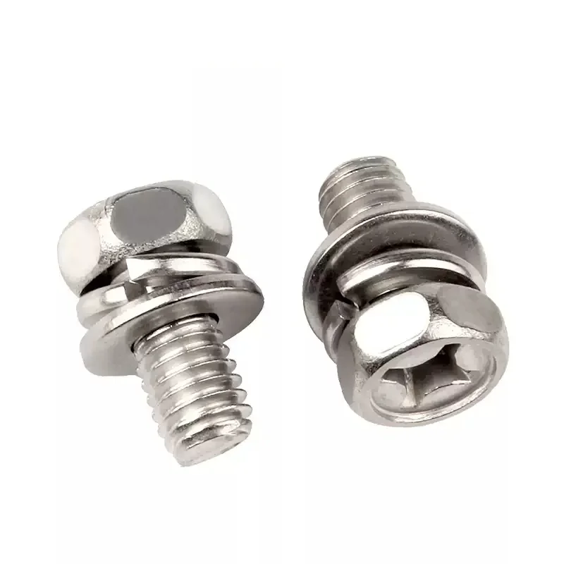 304 Stainless Steel Cross recessed Hex Head With Washer Sem Screw M3 M4 M5 M6 M8 M10 Flat Washer Spring Gasket Assemble Bolt