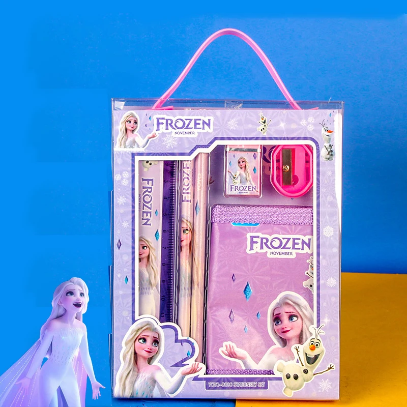 Disney-Juego de papelería de Frozen, Elsa, Blancanieves, borrador de lápiz, Mini billetera, reglas, útiles escolares para estudiantes