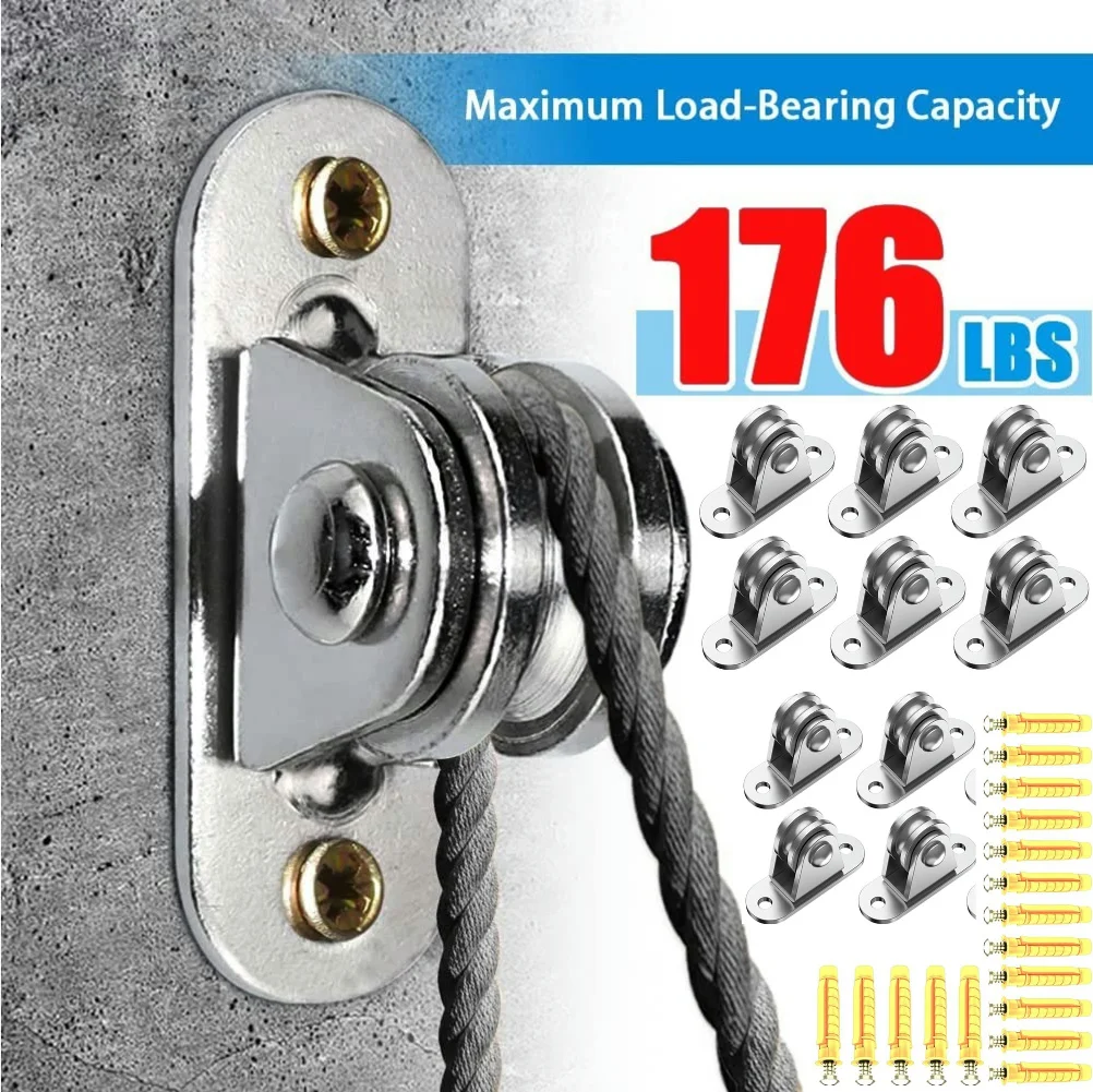 10-2PC Heavy Duty Fixed Pulley with Mounting Screws and Expansion Pulley Block Kit Wall-Mounted Pulley Detachable Loading 176 Lb