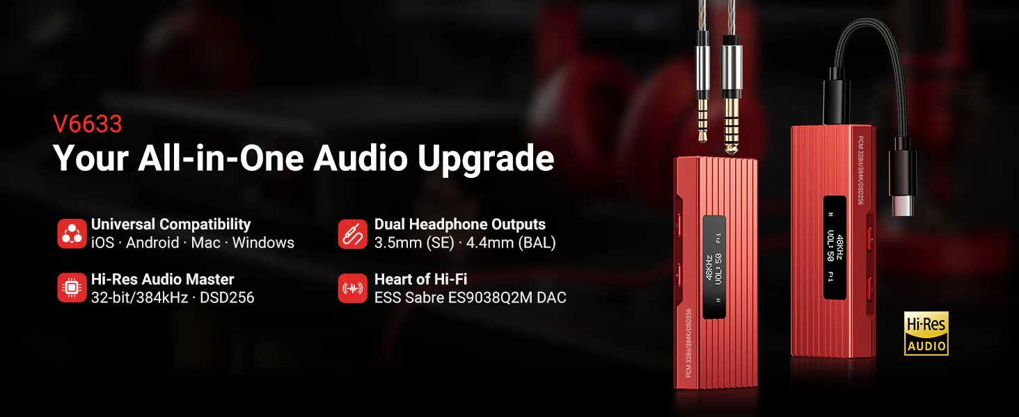 USB-C-DAC-Kopfhörerverstärker, DSD512, HiFi-Mini-Audioadapter, unterstützt 4,4-mm- und 3,5-mm-Dualausgänge, PCM 384 kHz/32 Bit, für Kopfhörer. – Detail 1