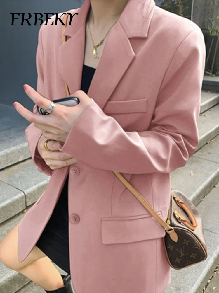 سترة نسائية أنيقة ، موضة كورية ، فضفاضة ، أحادية اللون ، سترة ترفيهية ، معطف الشارع ، جديد ، خريف