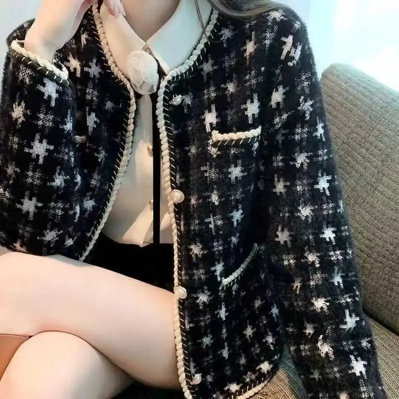 Xiaoxiangfeng Imitation Mink Fur Knitted Sweater Jacket For Women In Autumn Winter 2024, Fashionable And High-End, Long Sleeved