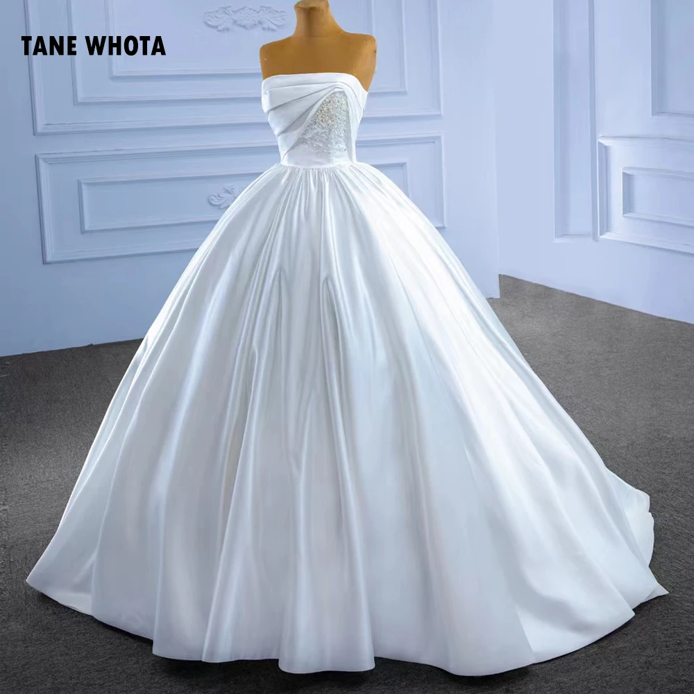 Vestido De Novia Civil Strapless Beading Ruched Lace Up Back Wedding Dress Customized White Wedding Dresses