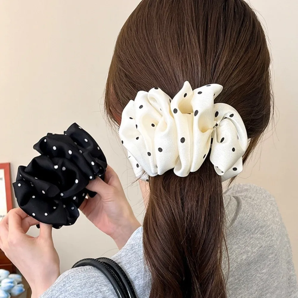 

Elegant Polka Dot Banana Clip Hair Clip Cloth Silk Ribbon Hair Claw Clips Flowers Ponytail Clip Headwear