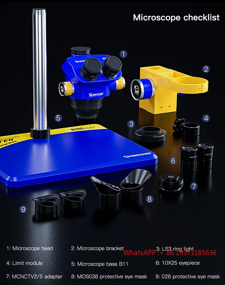 MECHANIC Trinocular Stereo Microscope Magnification 7-50X 45 Degree Tilt 360 Degree Rotation Standard PL10*25mm