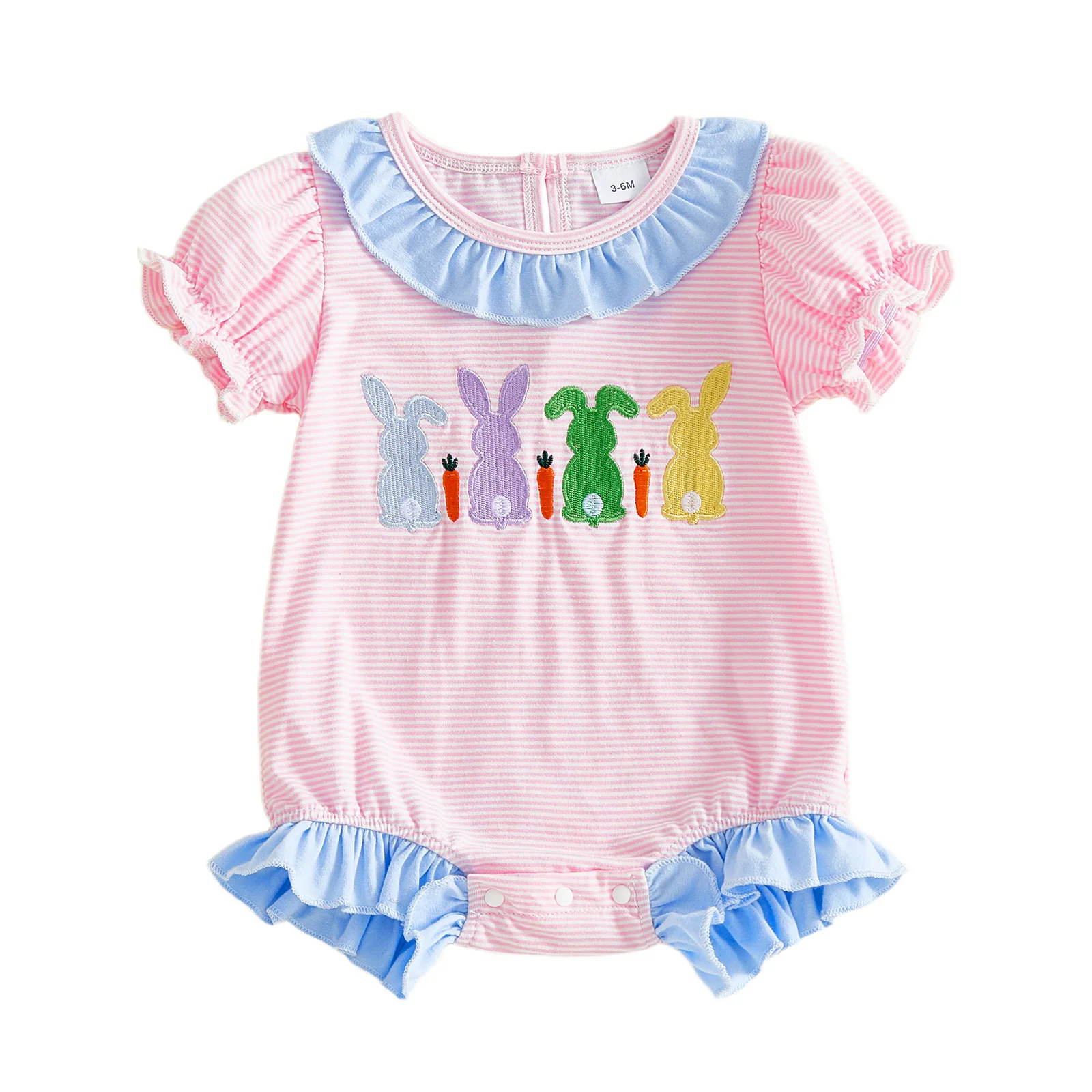 

Пасхальный полосатый комбинезон для маленьких девочек, комбинезон с короткими рукавами и рюшами, милая летняя весенняя одежда