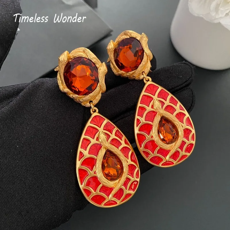 Timeless Wonder Fancy Enamel Geo Crystal Clip on Earrings for Women Designer Jewelry Gift Brincos Trendy Top Luxury Rare 7281