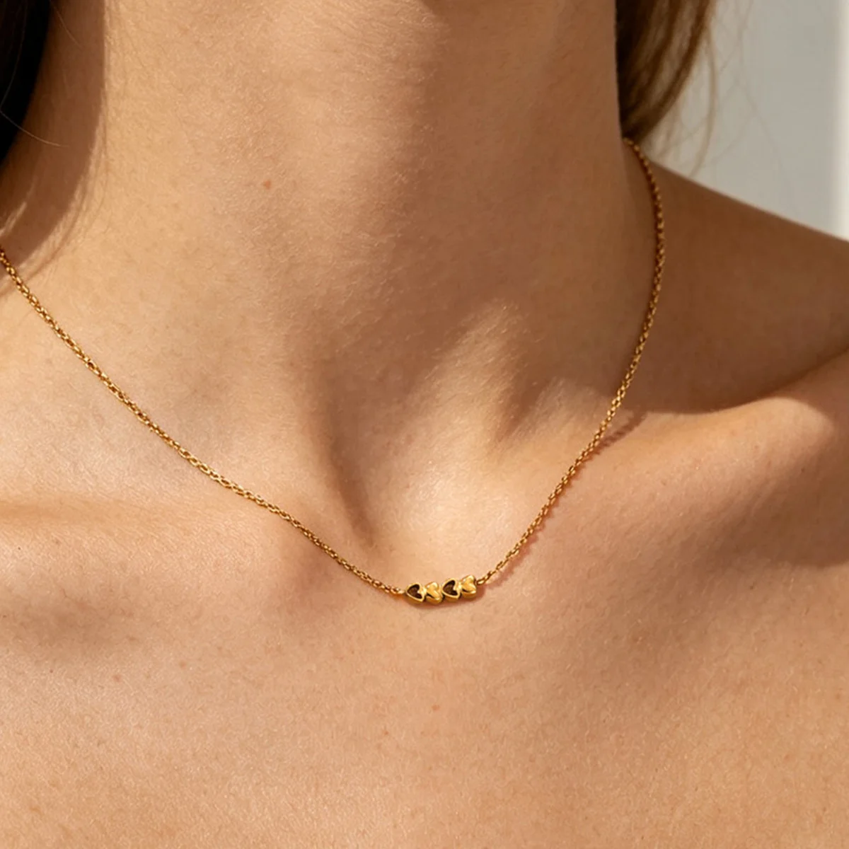 Fashion Connected Heart Necklaces For Women Gold Color Stainless Steel Hollow Tiny Heart Necklace Femme Wedding Jewelry Gift
