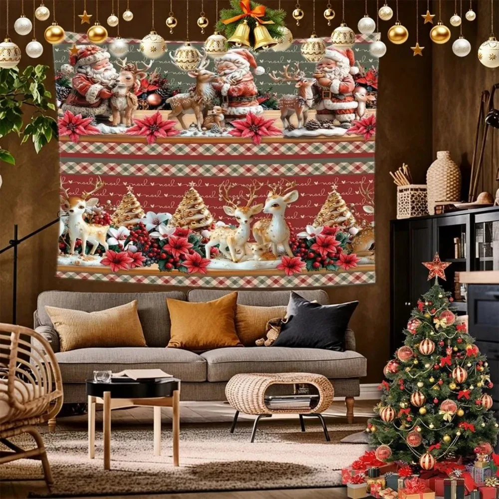 

Гобелен с оленями Санты VIKAMA красно-зеленого и золотого цвета для гостиной, дивана, акцентная стена, декор для спальни, праздничная атмосфера