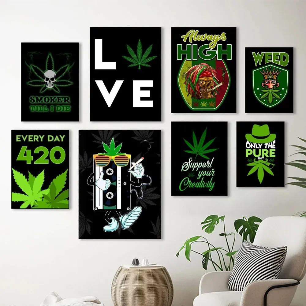 Weed Neon Green Poster Canvas Painting Art Modern Home Living Room Bedroom Coffee Shop Bar Room Wall Decoration Wall Art Gift