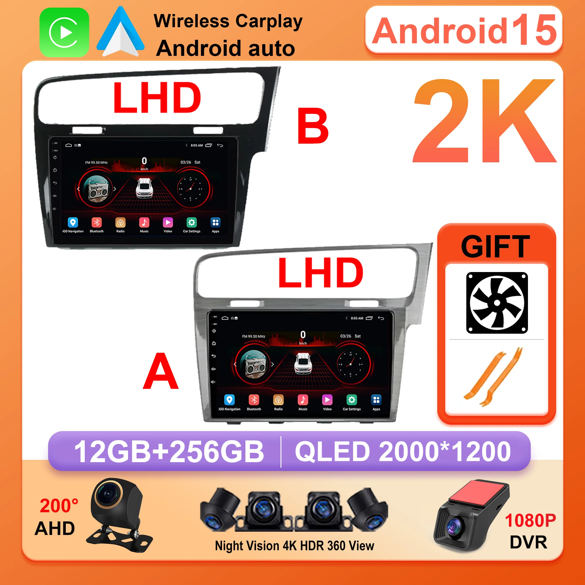 Android 15 Car Radio For Volkswagen VW Golf 7 MK7 GTI 2012-2021  Carplay Player 2 Din Android Stereo Video GPS multimedia player