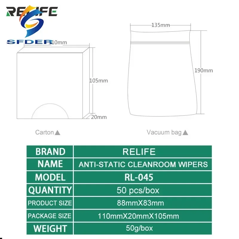 Anti-Static Relife RL-045 Cleanroom Wipers Cloth Drawing Design Vacuum Packing For Phone Screen Mainboard Clean Tool 50pcs