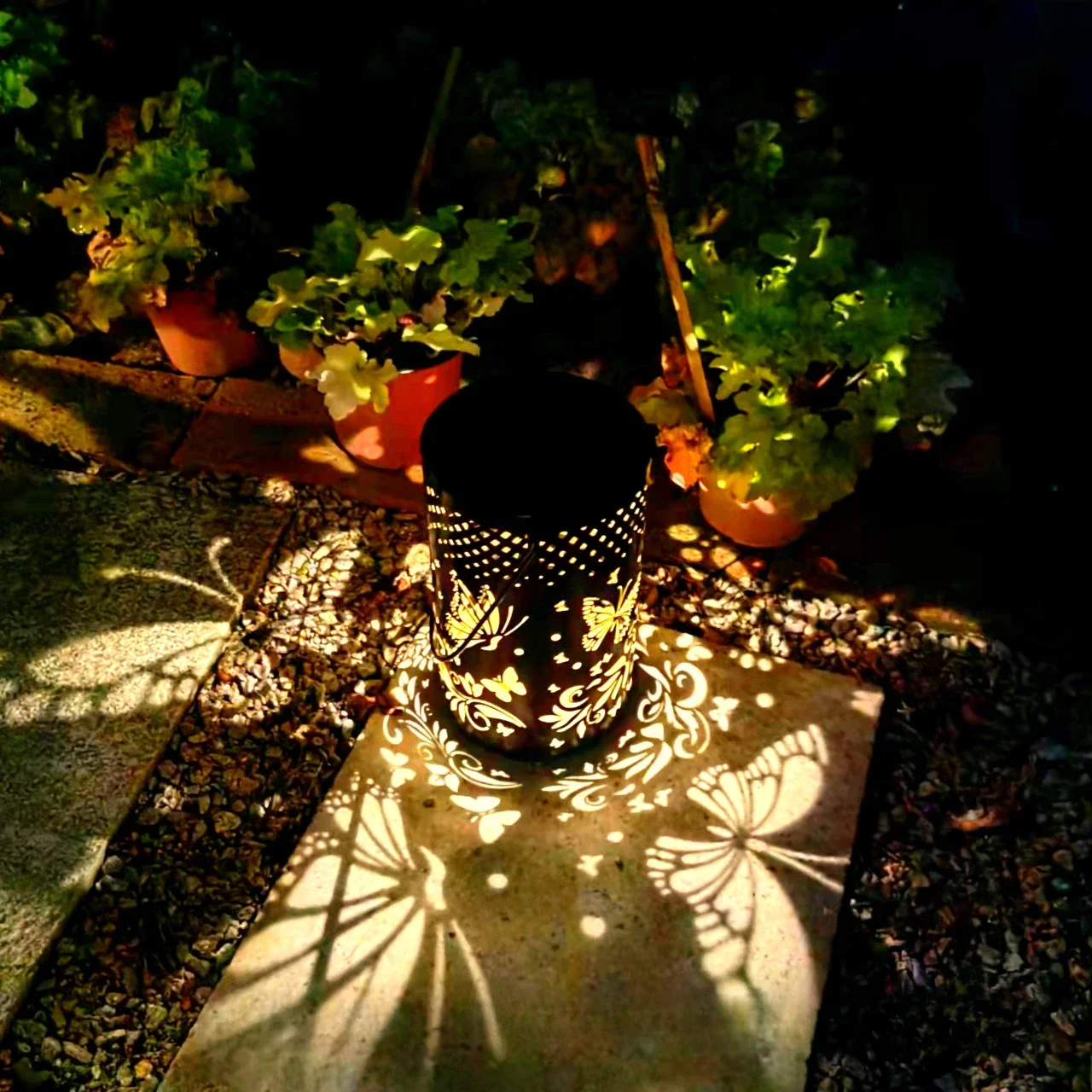 Solar Retro Creative Personalized Iron Butterfly Lamp Decoration Courtyard Hollow Lawn Projection Handheld Lamp