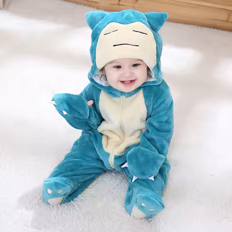 Cartoon Snorlax Onesie Kigurumis Baby Romper Infant Winter Warm Animal Costume Outfit Cosplay Funny Costume Halloween Pijama