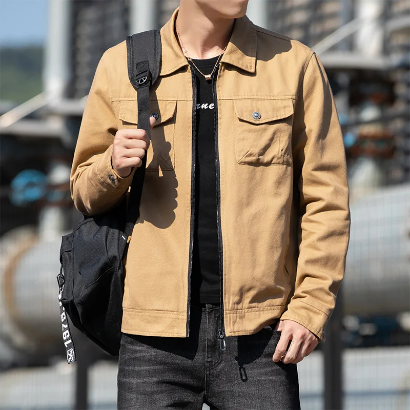 

2023 Men's New Autumn Workwear Jacket Cotton Lapel Trendy Casual Jacket