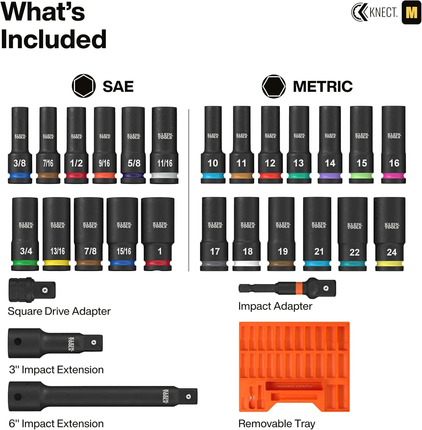 65123HD KNECT Deep-Well Impact Socket Set, 1/2-Inch Drive, SAE and Metric, 28-Piece, 1/4- Driver, Wrench Extensions