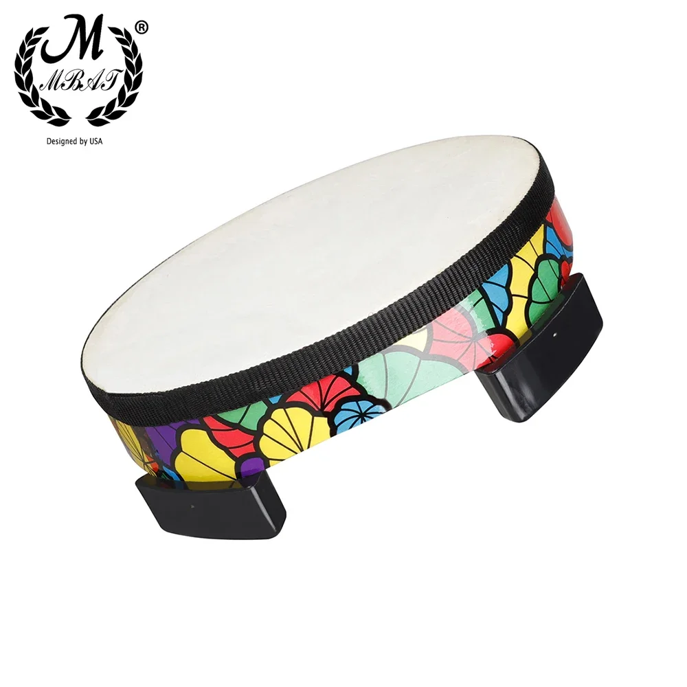 M MBAT Ground Drum Sheepskin Applique Tambourine Hand-held Percussion Instrument Kids Musical Gift Child Educational Toy