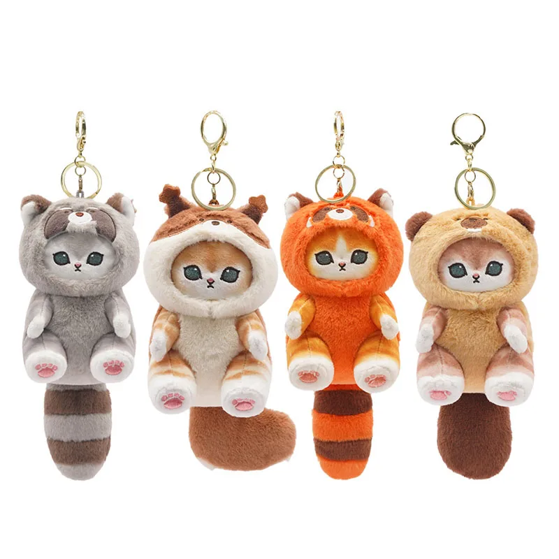 Kawaii Mofusand Shark Cat Cross Dressing Raccoon Squirrel Plush Toys Cartoon Backpack Pendant Keychain Accessories Birthday Gift