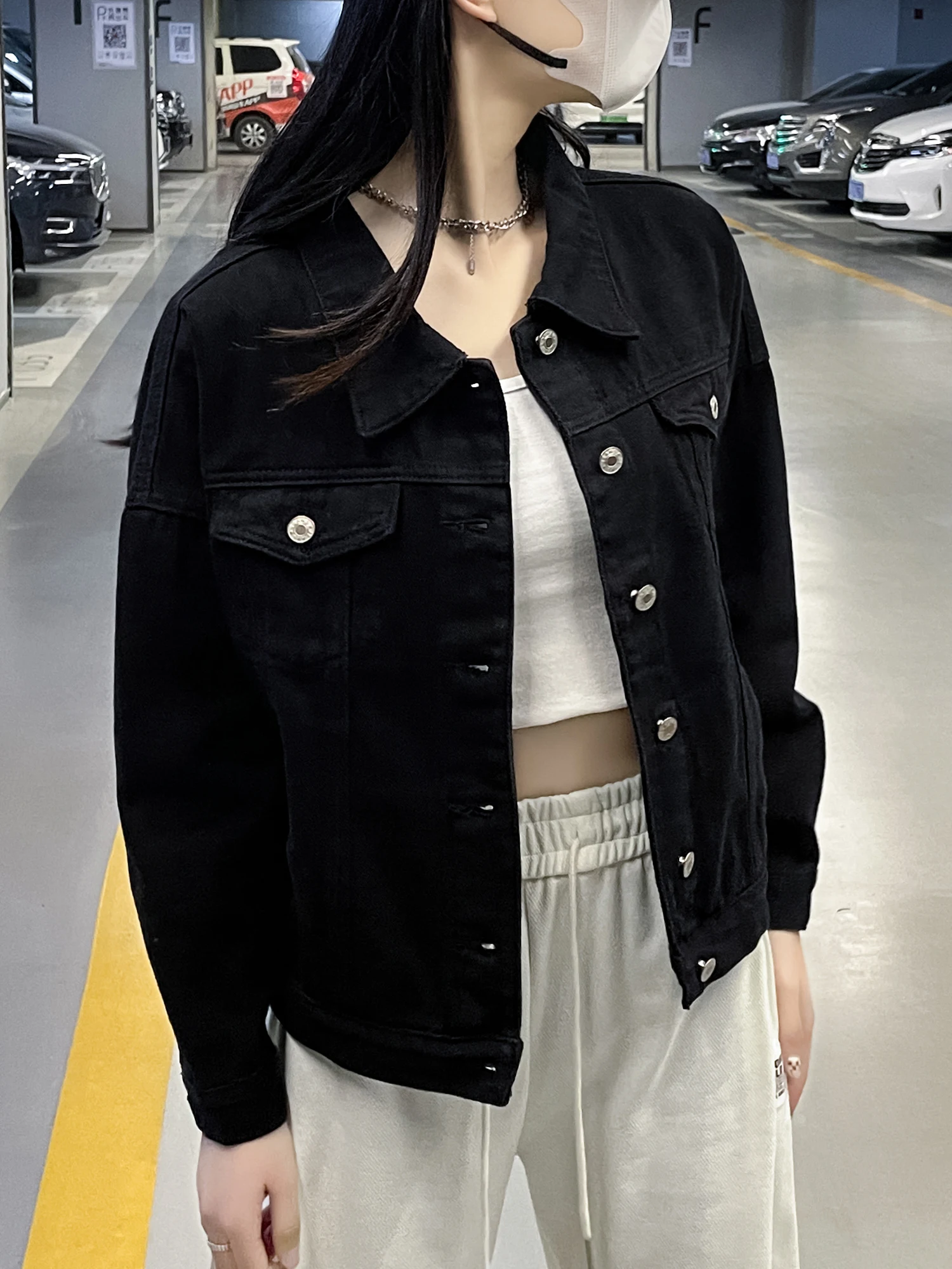 블라 데님 재킷 여성용 롱 슬리브 가을 신상 레트로 스트레이트 컷 코트 작은 체형용