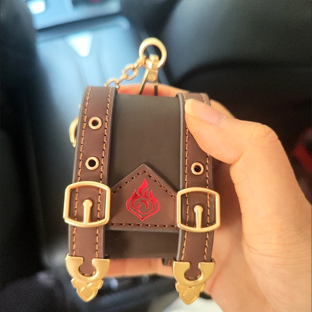 Genshin Impact Klee Cute Keychain Headset Case For AirPods 1 2 3 or pro Cosplay Leather Keyring Key Chain Backpack Accessories ﻿