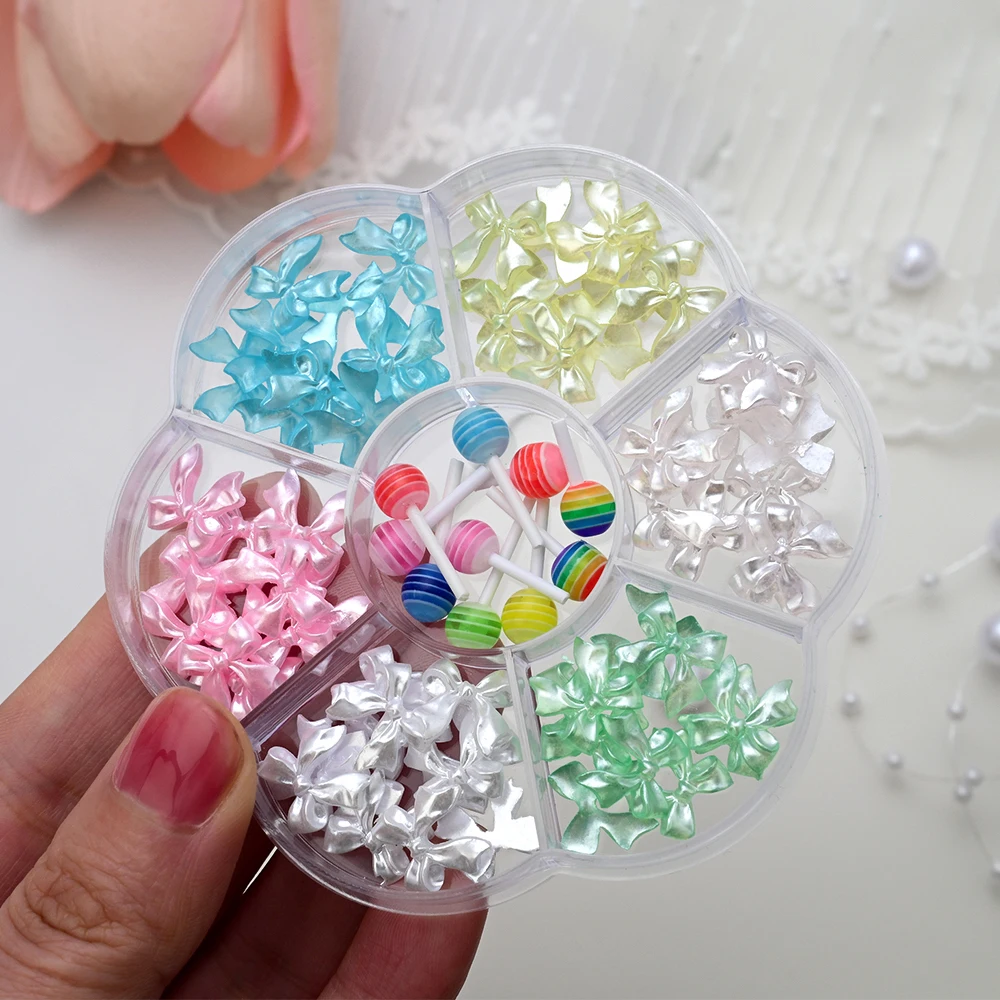 1 caja de abalorios para uñas con lazo de resina 3D/cinta, lazo Kawaii, piruleta, decoraciones artísticas para uñas, manualidades DIY, funda para teléfono, accesorios de manicura * &