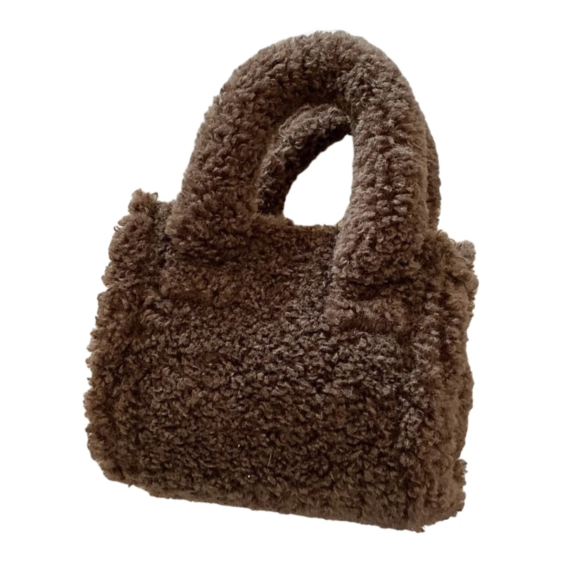 Elegante borsa a mano in finta lana d'agnello Borsa a tracolla quadrata piccola in peluche fuzzy per donna