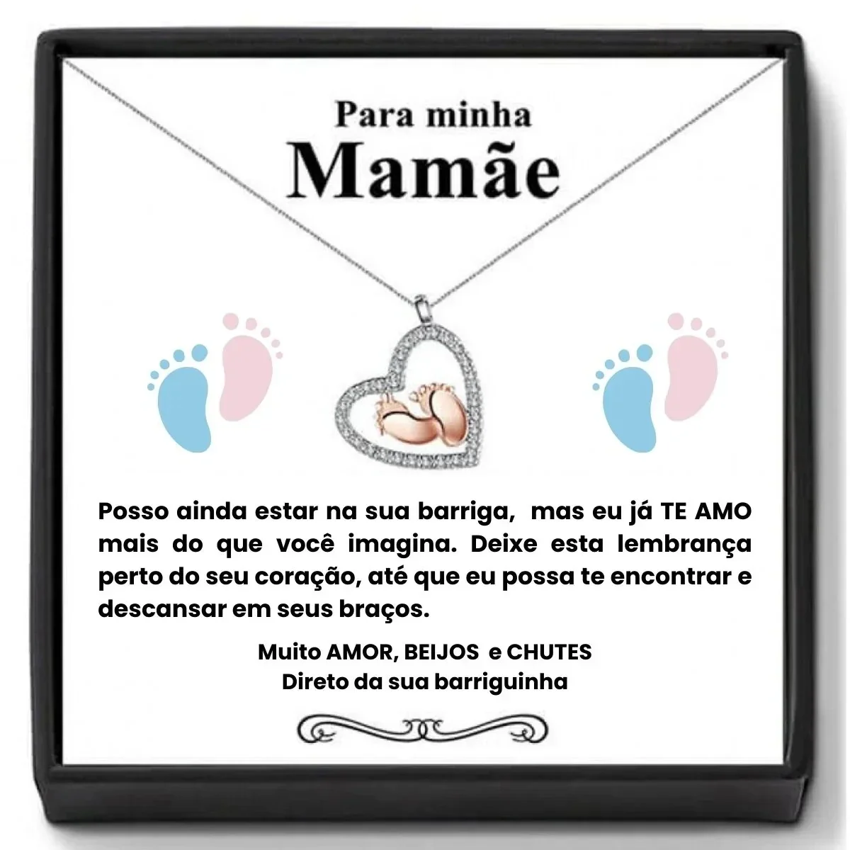 Portuguese To My Mom Gift Necklace Women Necklaces Love Foot Heart Party Para Minha Mamae Colar Meu Bebe